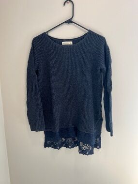 abercrombie kids Navy Crewneck Sweater with Lace Hem